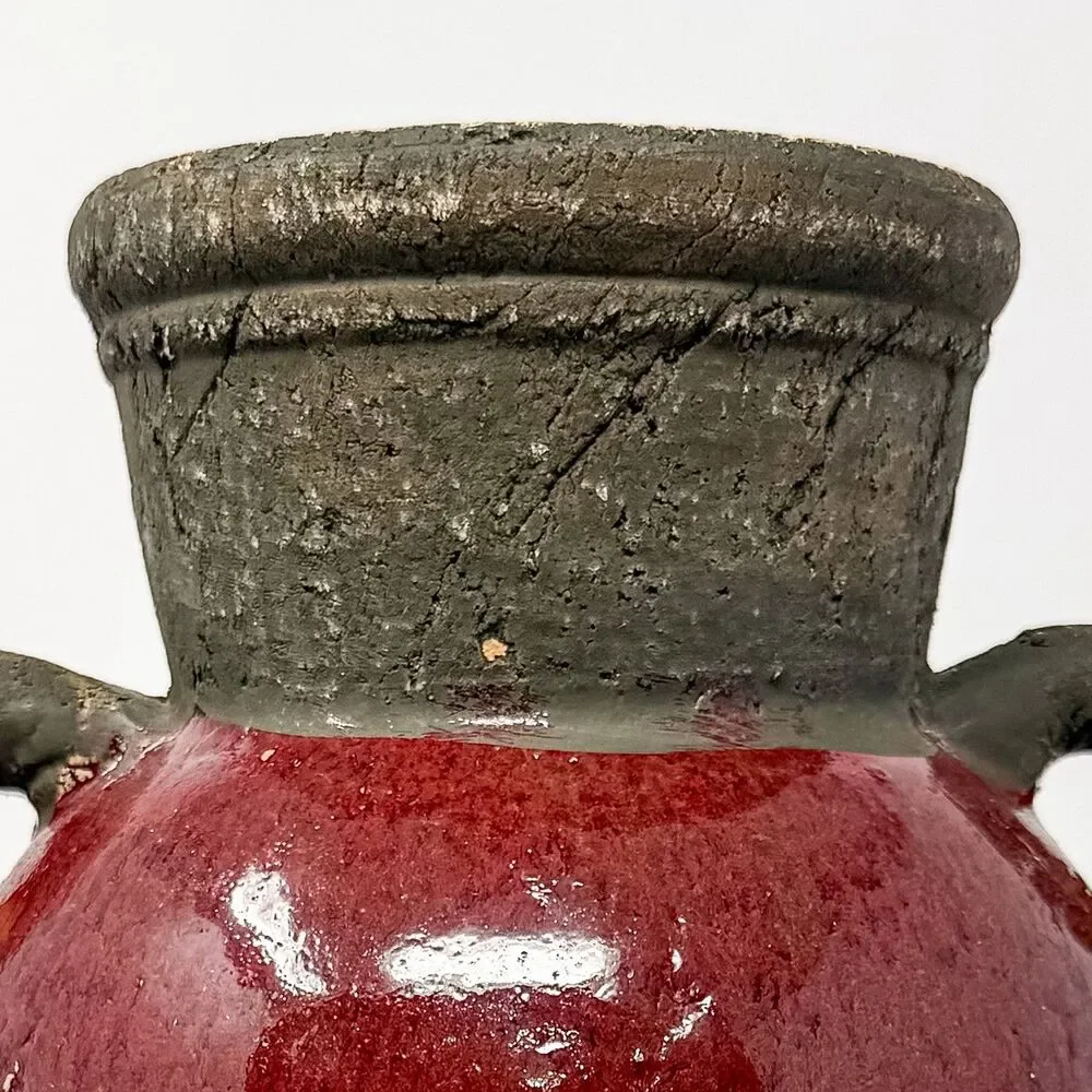 Vintage Rustic Studio Pottery Vase Oxblood Red Folk Art Handcrafted 12”